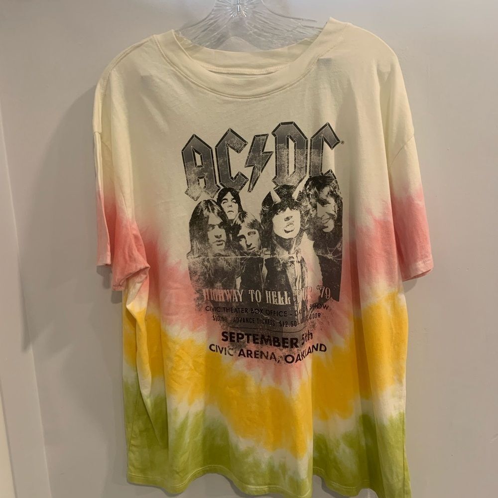 AC/DC Pink and Yellow Tie-Dye Short Sleeve Tee